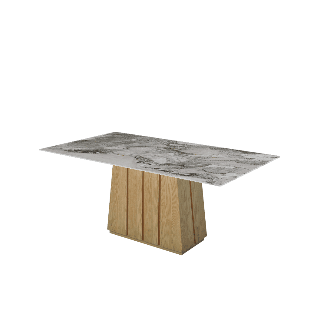 Mix & Match Rectangular Marble Dining Table with Cora Ash Wood Base (1.8m x 1.0m)