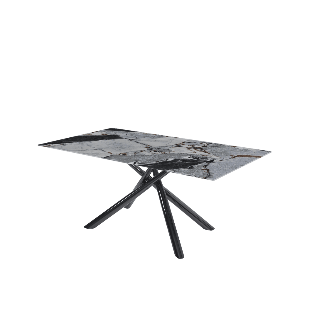 Modern Contemporary Rectangular Marble Dining Table with Xylia Black Glossy Metal Leg (1.8m x 1.0m)