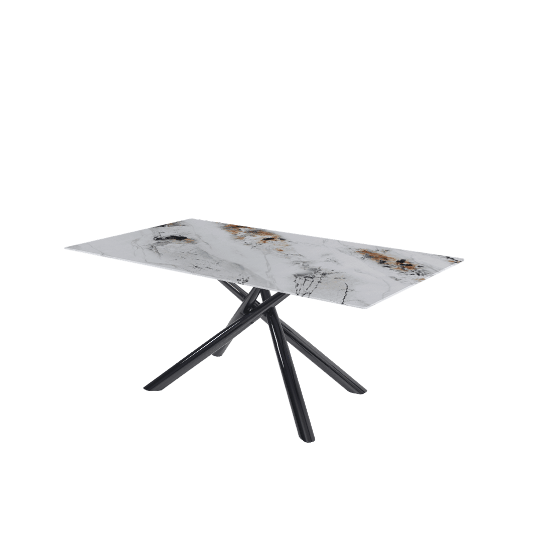 Modern Contemporary Rectangular Marble Dining Table with Xylia Black Glossy Metal Leg (1.8m x 1.0m)
