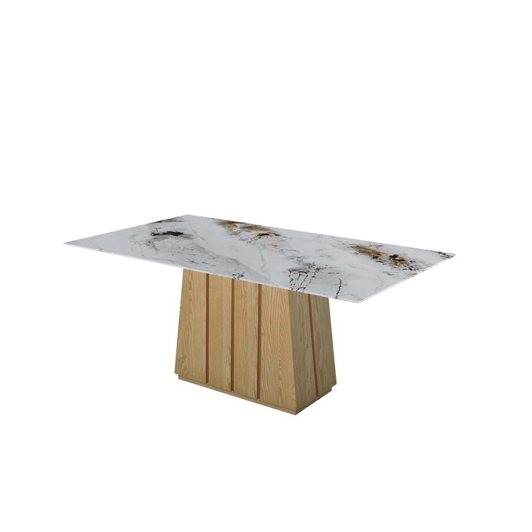 Mix & Match Rectangular Marble Dining Table with Cora Ash Wood Base (1.8m x 1.0m)
