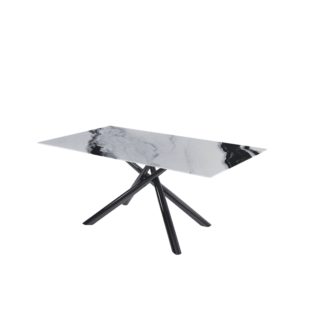 Modern Contemporary Rectangular Marble Dining Table with Xylia Black Glossy Metal Leg (1.8m x 1.0m)