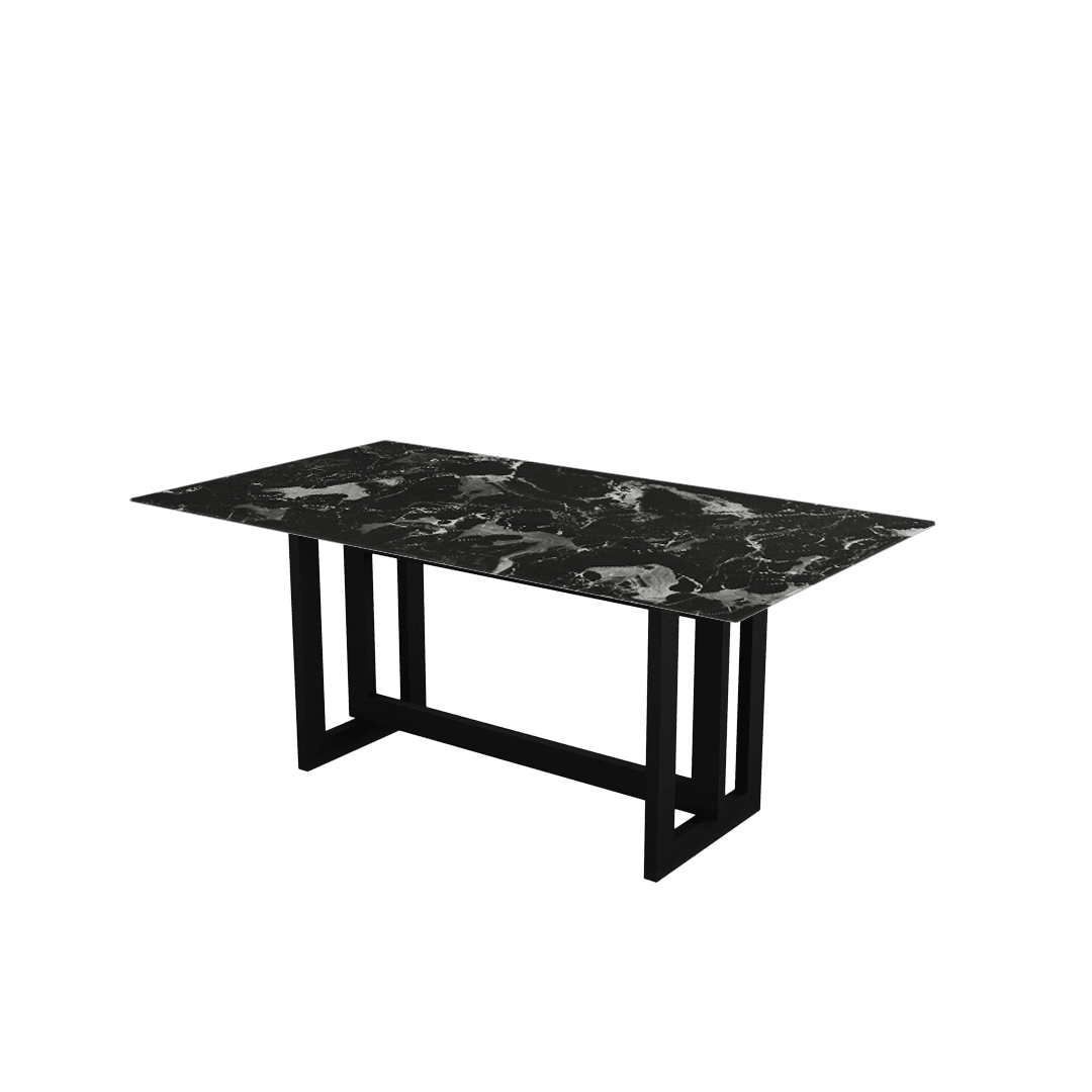 Minimalist Rectangular Marble Dining Table with Hector Black Metal Base (1.8m x 1.0m)