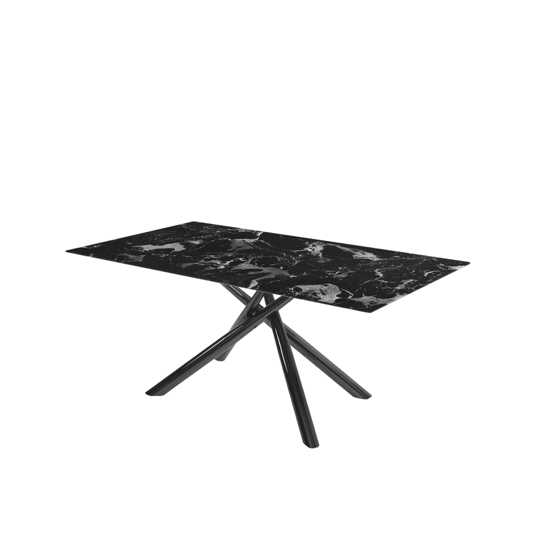Modern Contemporary Rectangular Marble Dining Table with Xylia Black Glossy Metal Leg (1.8m x 1.0m)