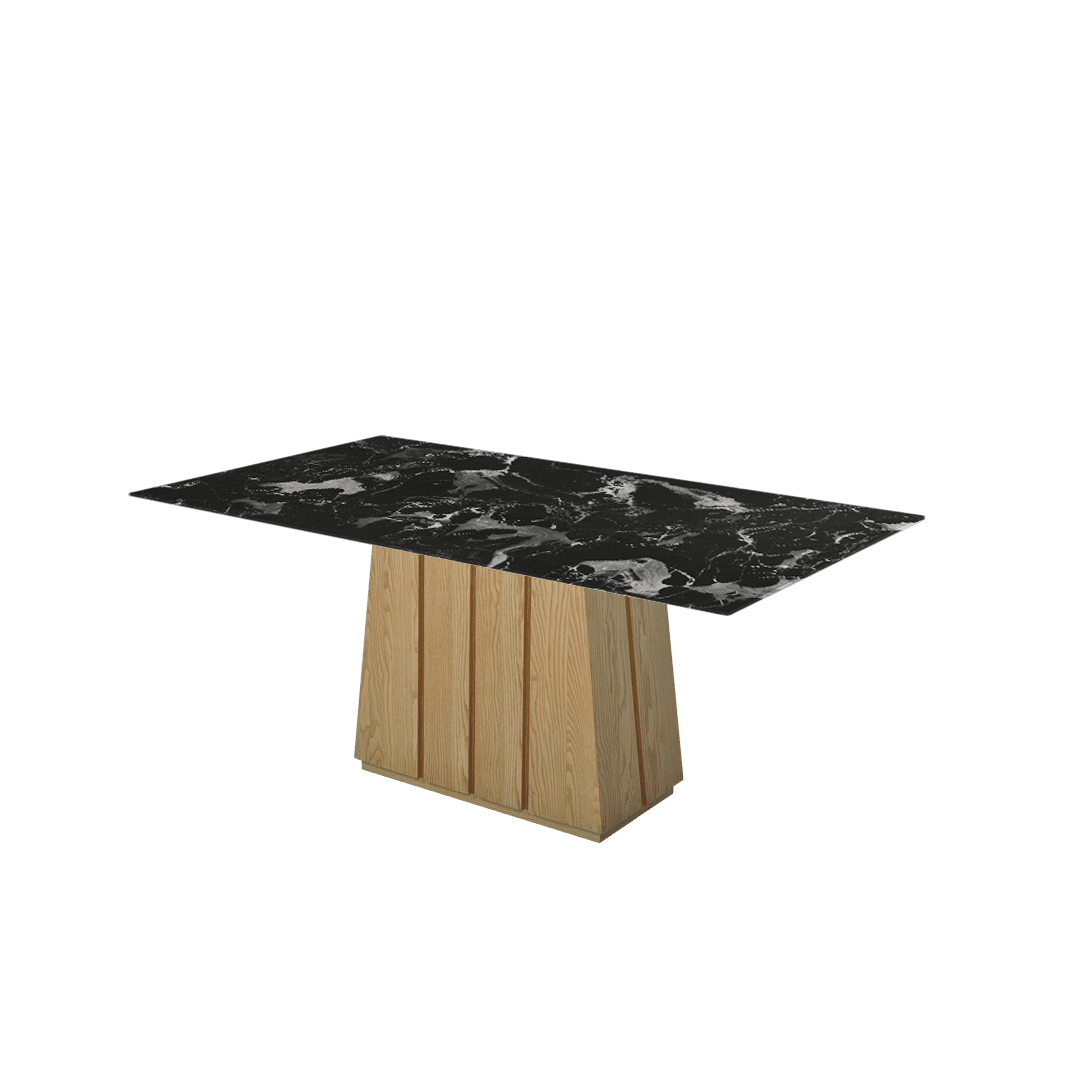 Mix & Match Rectangular Marble Dining Table with Cora Ash Wood Base (1.8m x 1.0m)