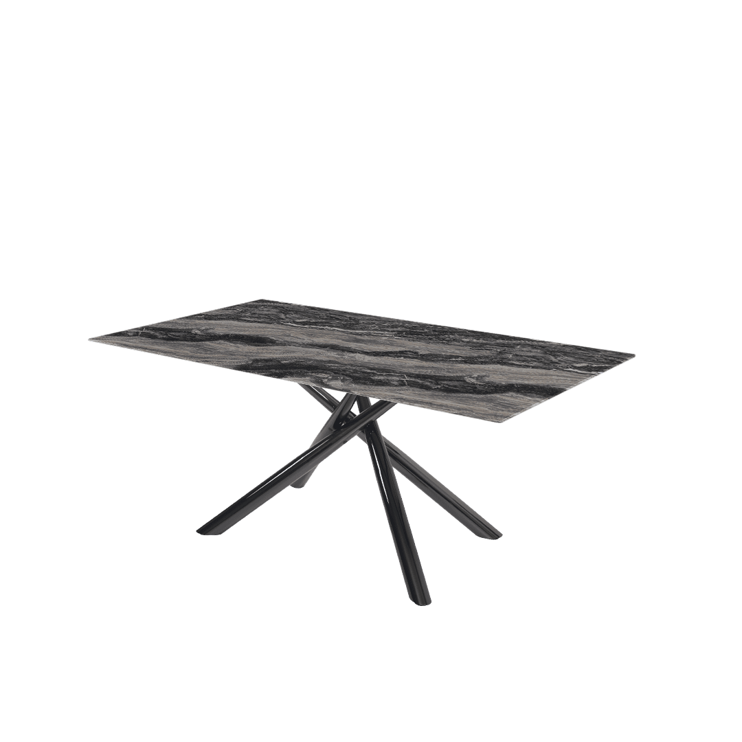 Modern Contemporary Rectangular Marble Dining Table with Xylia Black Glossy Metal Leg (1.8m x 1.0m)