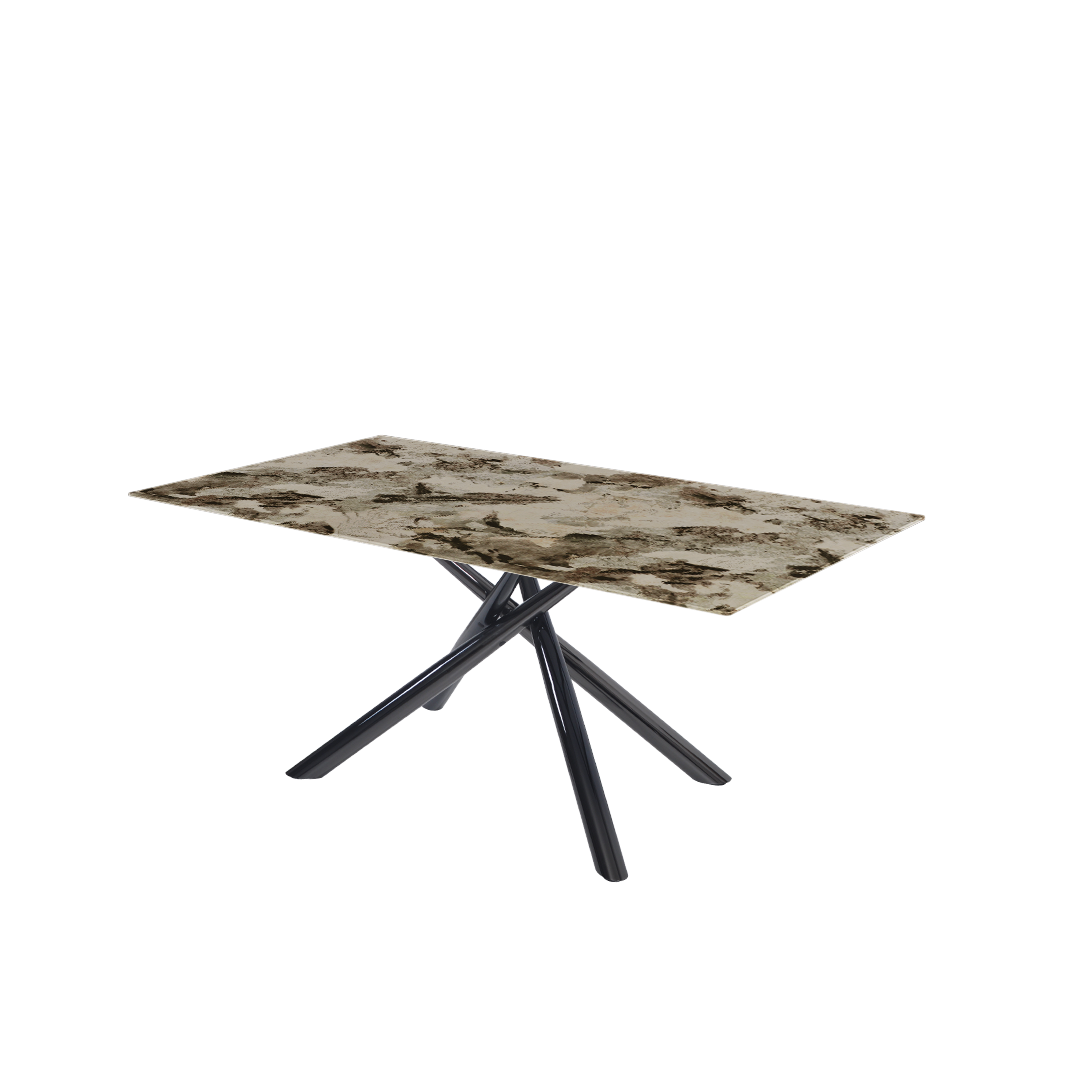 Modern Contemporary Rectangular Marble Dining Table with Xylia Black Glossy Metal Leg (1.8m x 1.0m)