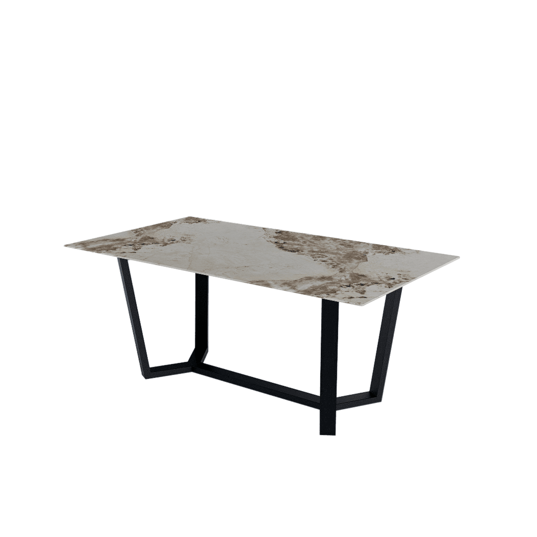 Mix & Match Rectangular Marble Dining Table with Harper Black Metal Base (1.8m x 1.0m)