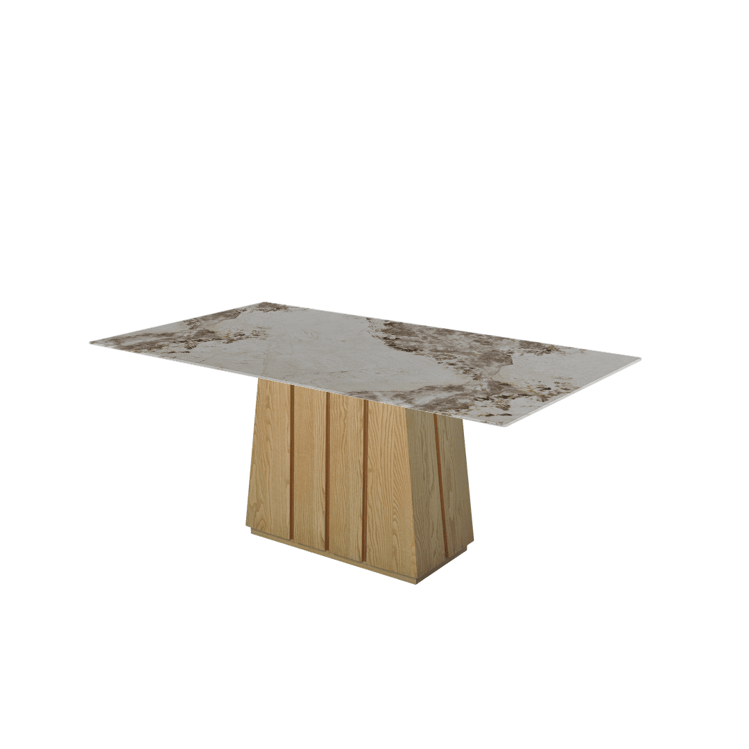 Mix & Match Rectangular Marble Dining Table with Cora Ash Wood Base (1.8m x 1.0m)