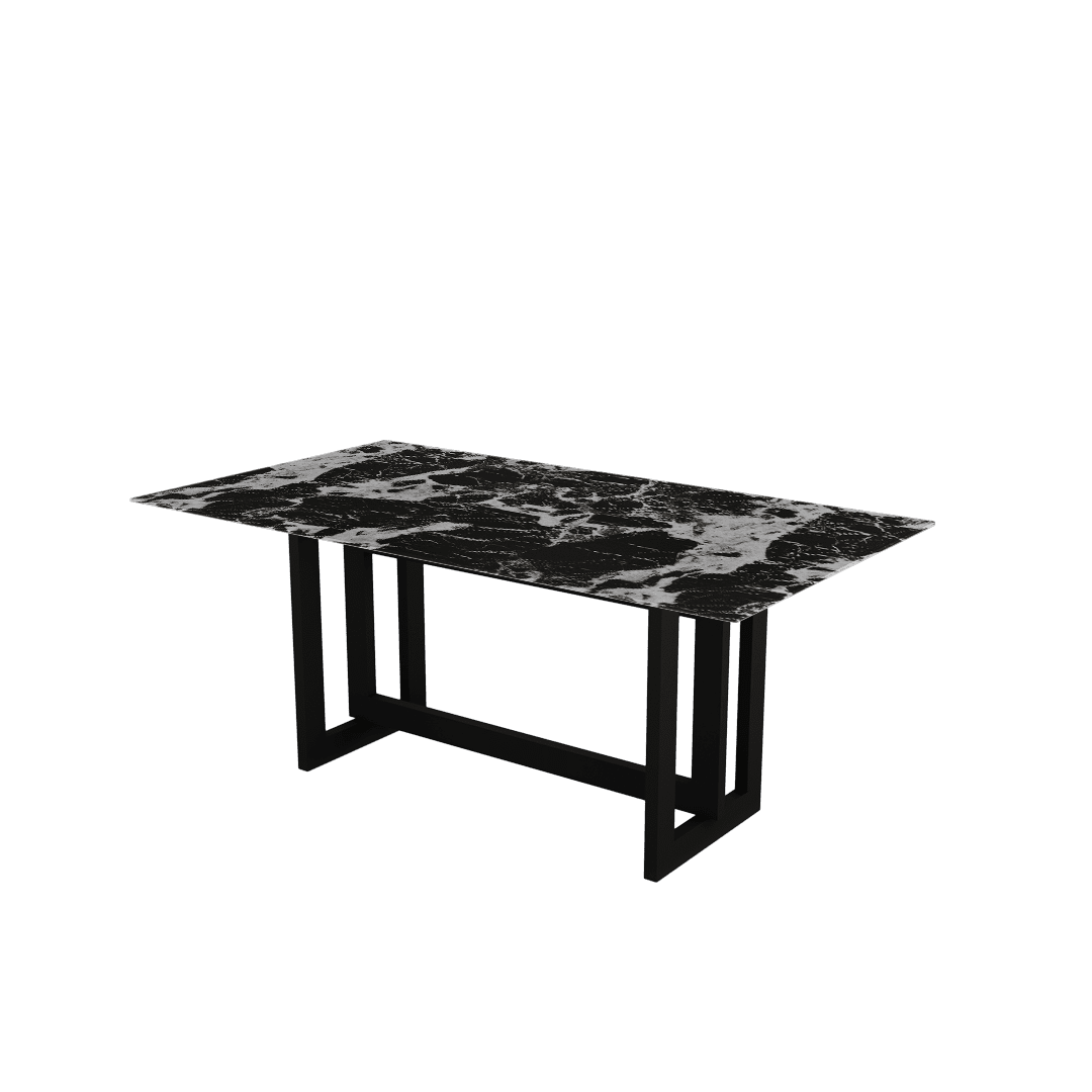 Minimalist Rectangular Marble Dining Table with Hector Black Metal Base (1.8m x 1.0m)