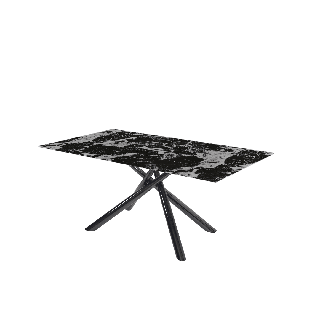 Modern Contemporary Rectangular Marble Dining Table with Xylia Black Glossy Metal Leg (1.8m x 1.0m)