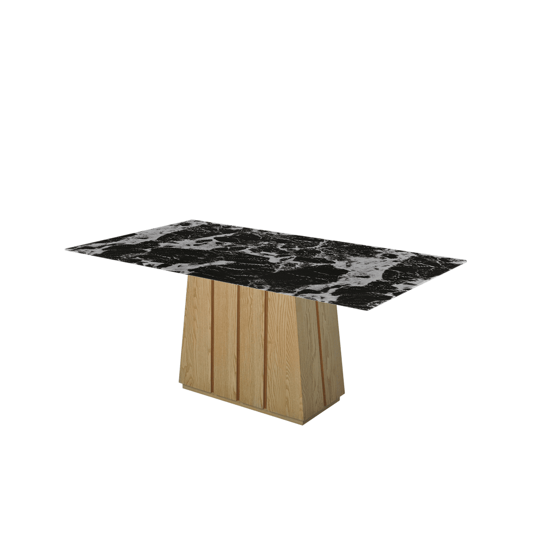 Mix & Match Rectangular Marble Dining Table with Cora Ash Wood Base (1.8m x 1.0m)