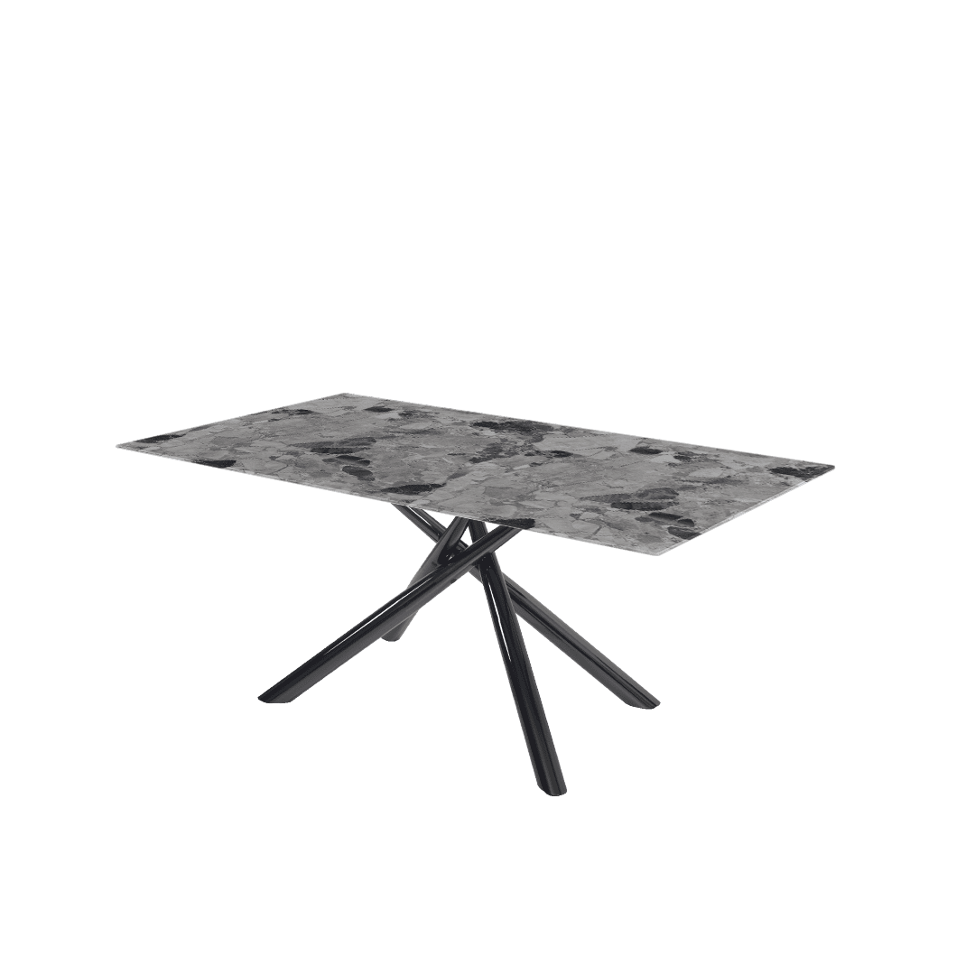 Modern Contemporary Rectangular Marble Dining Table with Xylia Black Glossy Metal Leg (1.8m x 1.0m)