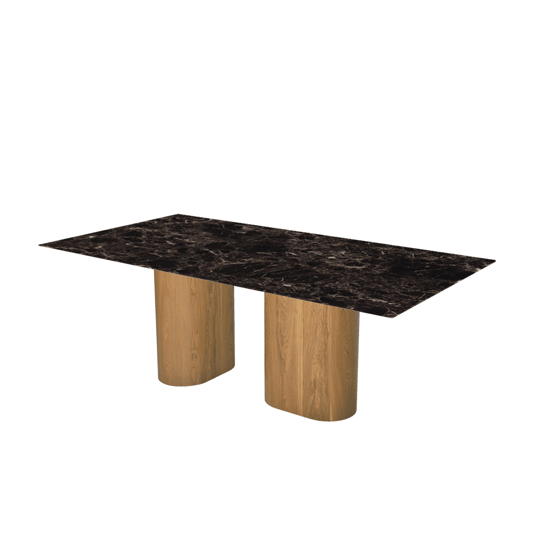 Mix & Match Rectangular Marble Dining Table with Pedro Ash Wood Base (2.1m x 1.1m)