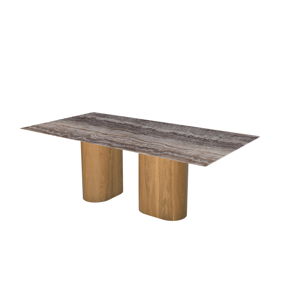 Mix & Match Rectangular Marble Dining Table with Pedro Ash Wood Base (2.1m x 1.1m)