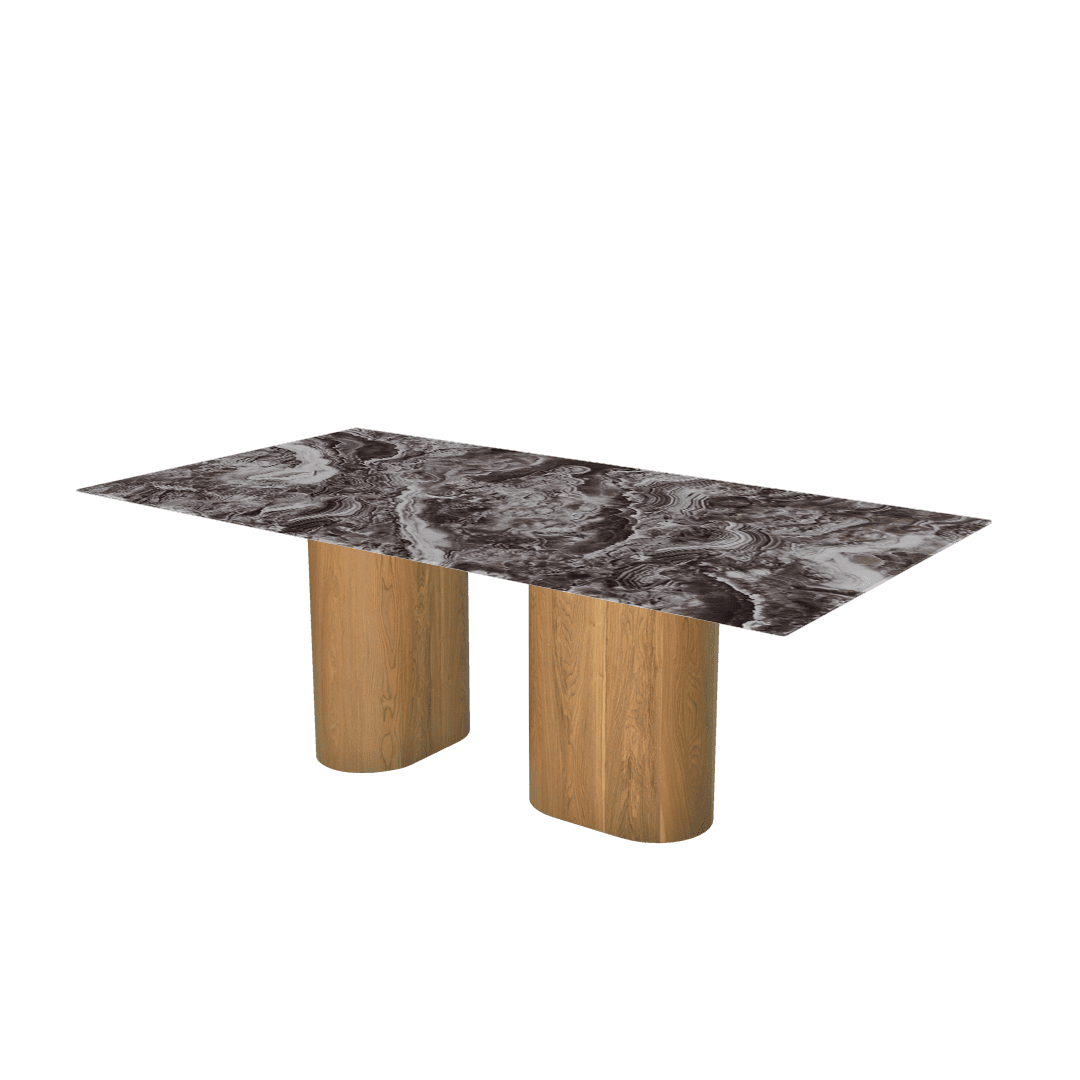 Mix & Match Rectangular Marble Dining Table with Pedro Ash Wood Base (2.1m x 1.1m)