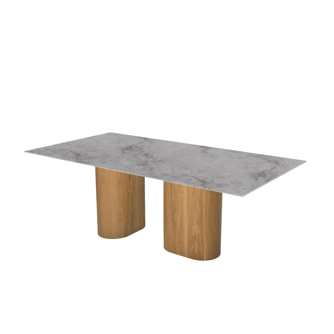Mix & Match Rectangular Marble Dining Table with Pedro Ash Wood Base (2.1m x 1.1m)