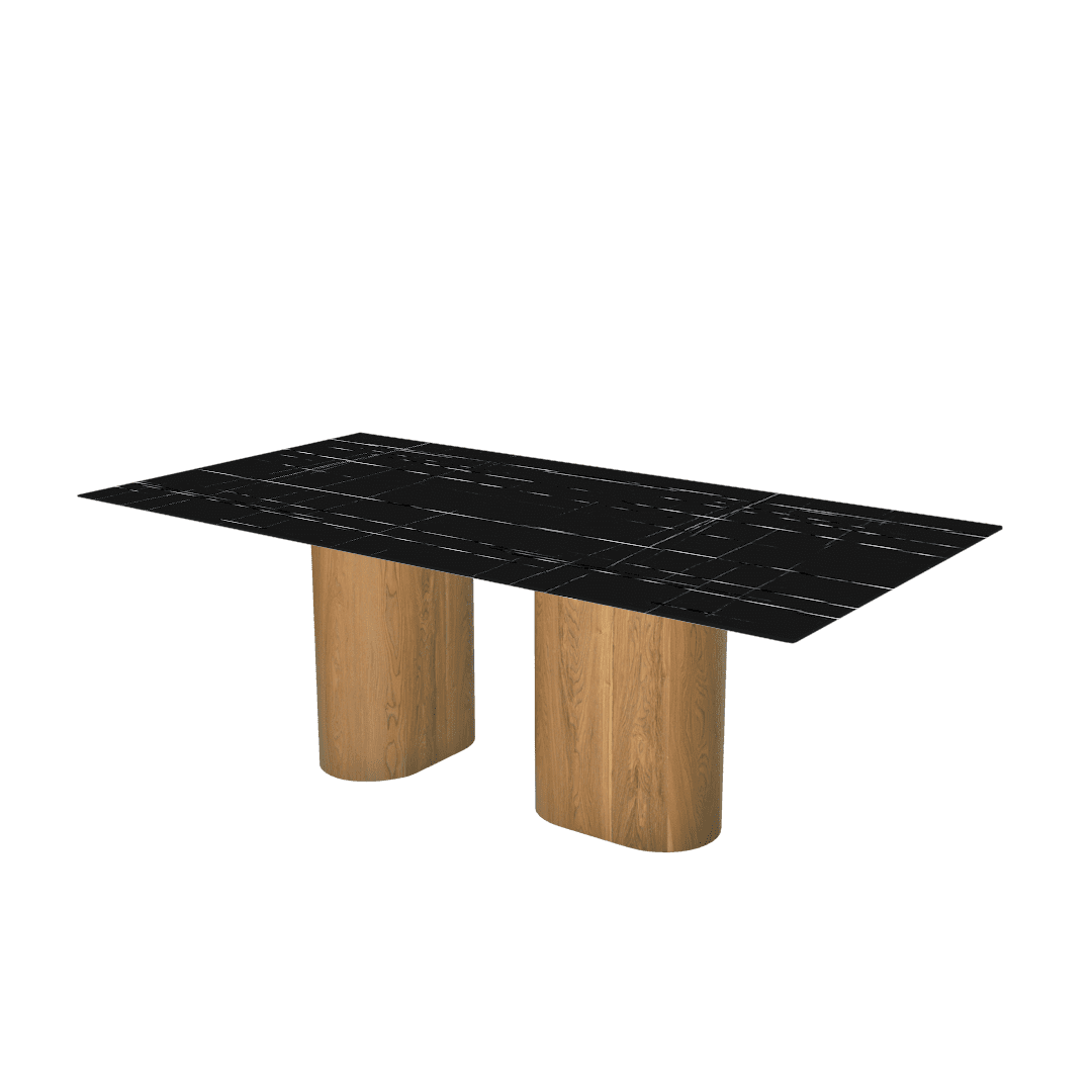 Mix & Match Rectangular Marble Dining Table with Pedro Ash Wood Base (2.1m x 1.1m)