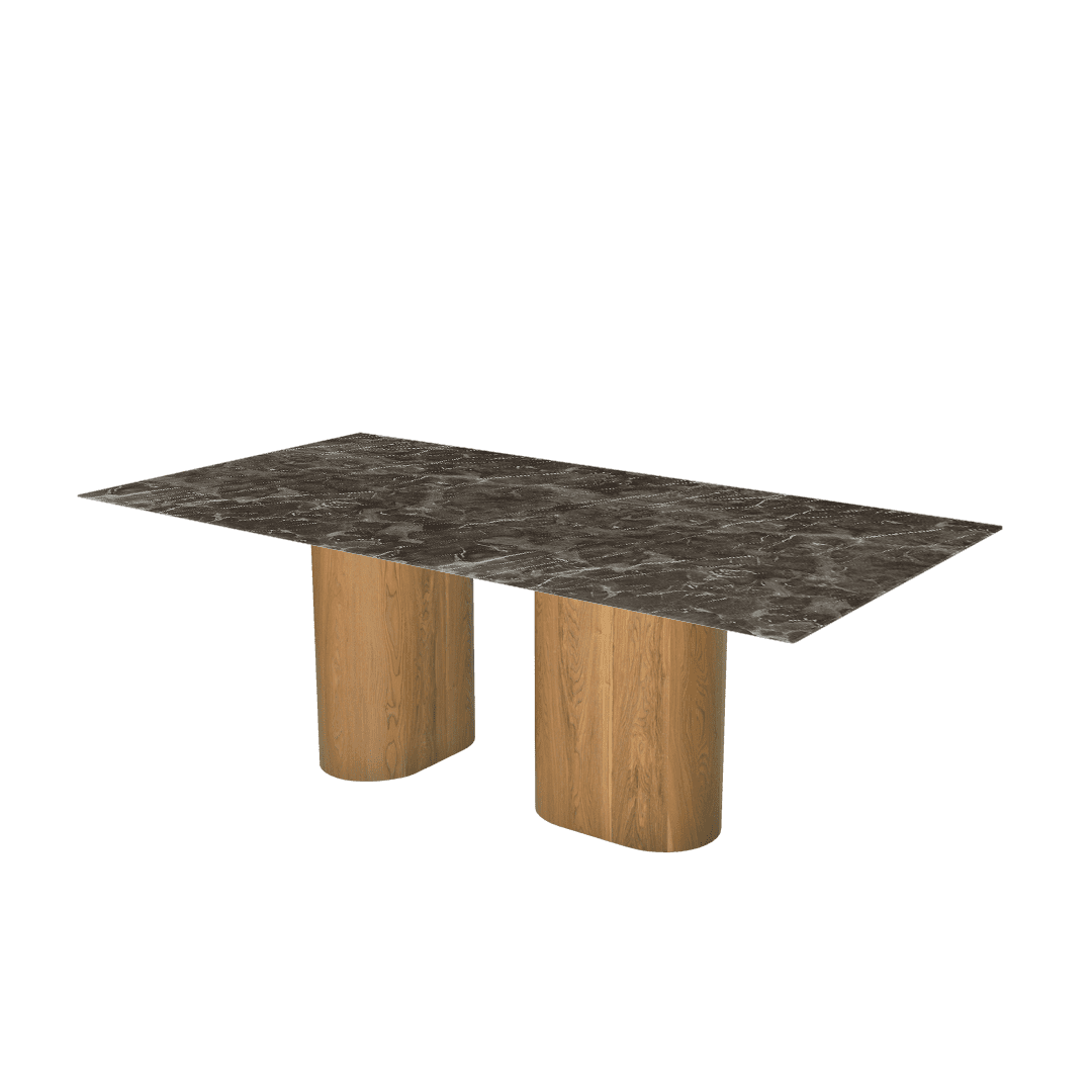 Mix & Match Rectangular Marble Dining Table with Pedro Ash Wood Base (2.1m x 1.1m)