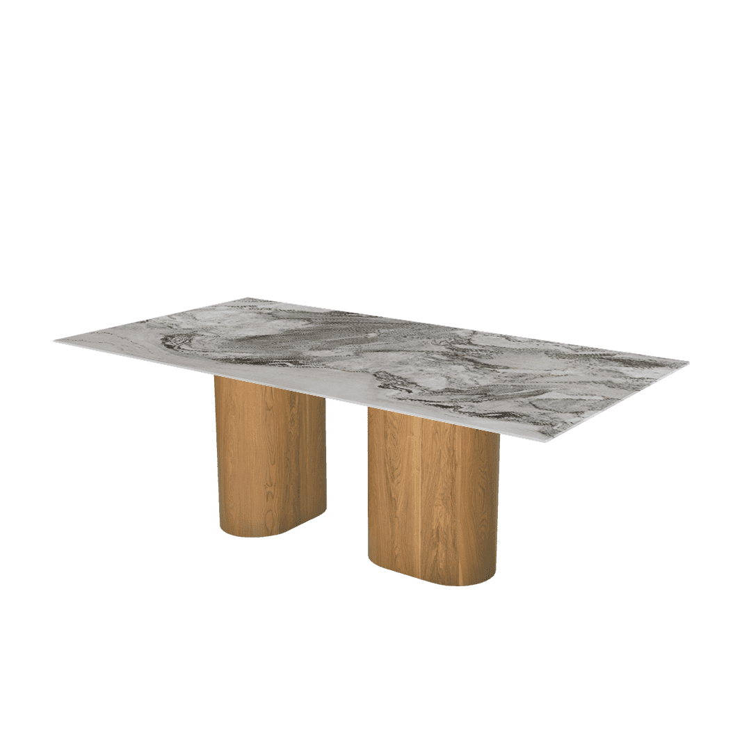 Mix & Match Rectangular Marble Dining Table with Pedro Ash Wood Base (2.1m x 1.1m)