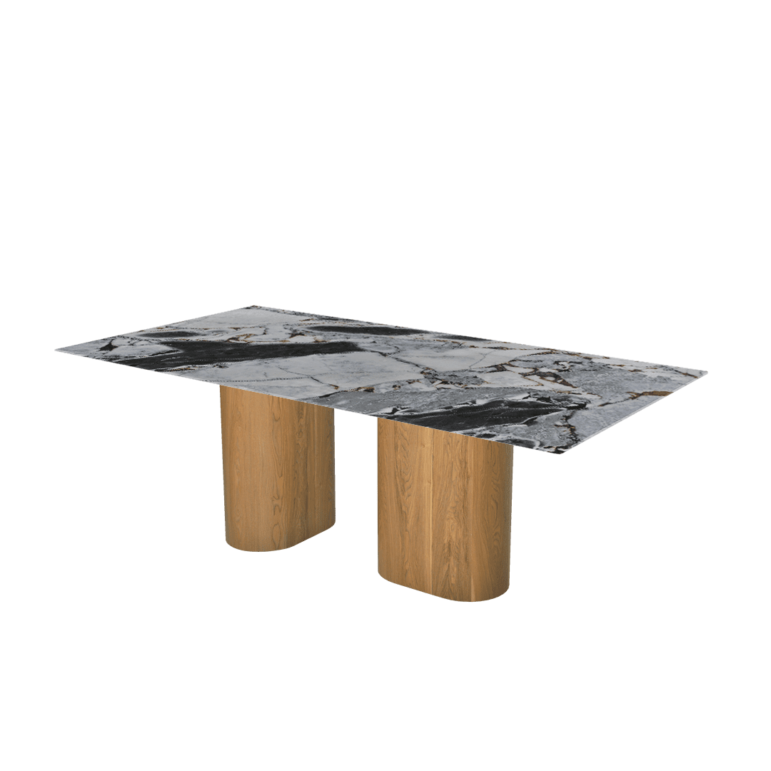 Mix & Match Rectangular Marble Dining Table with Pedro Ash Wood Base (2.1m x 1.1m)