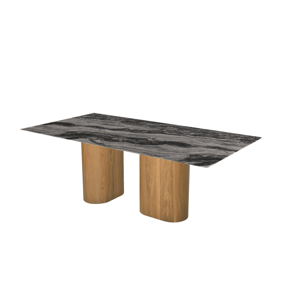 Mix & Match Rectangular Marble Dining Table with Pedro Ash Wood Base (2.1m x 1.1m)