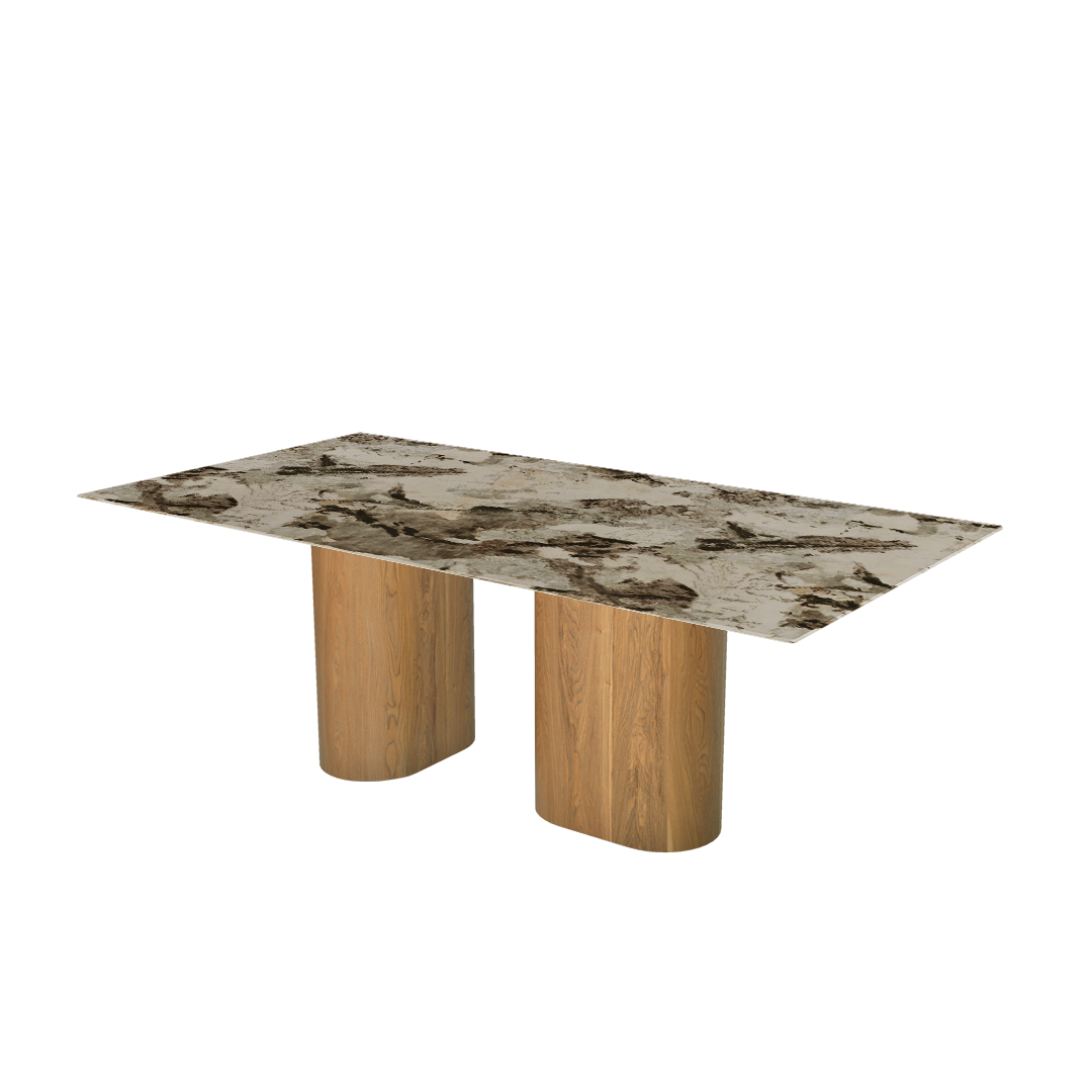 Mix & Match Rectangular Marble Dining Table with Pedro Ash Wood Base (2.1m x 1.1m)