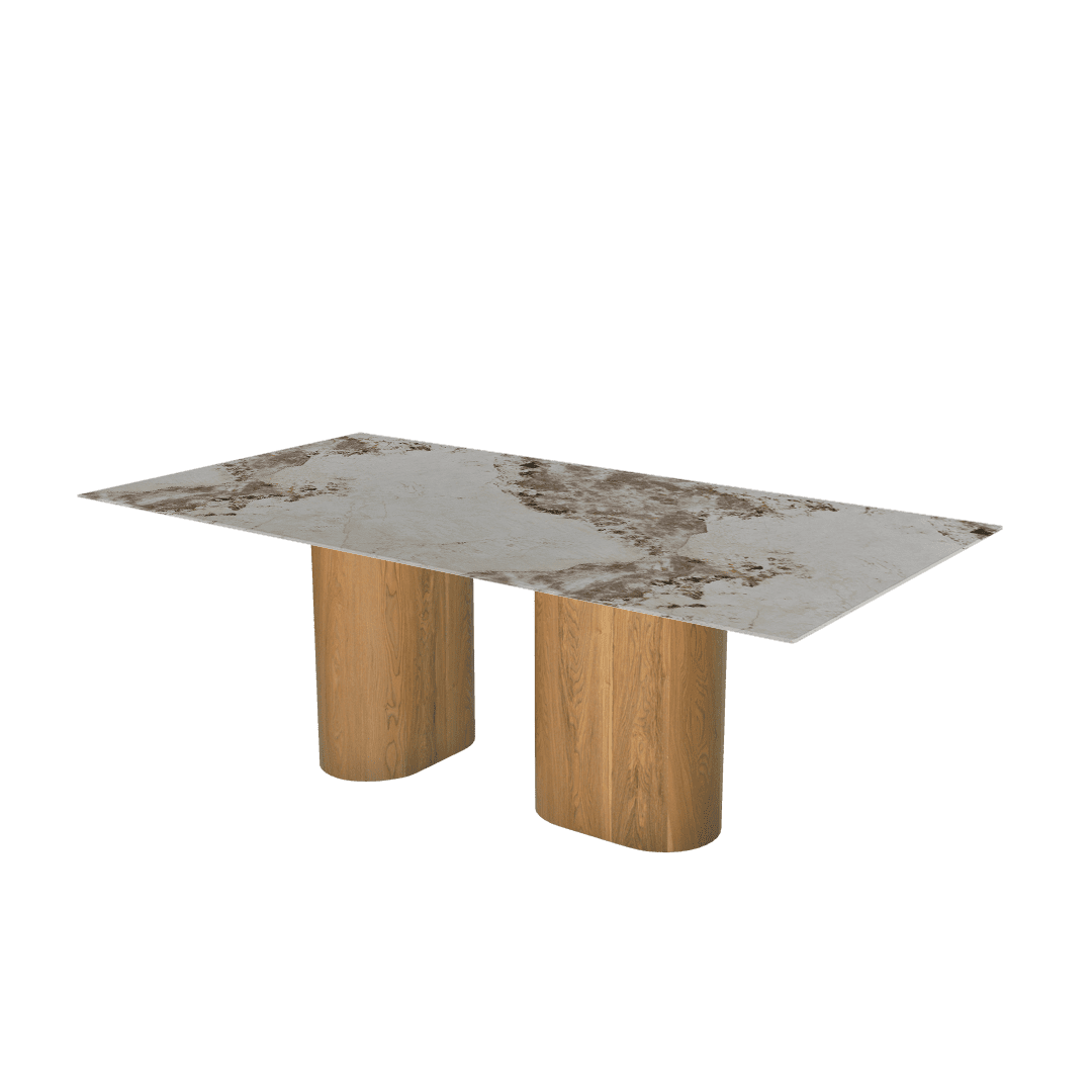 Mix & Match Rectangular Marble Dining Table with Pedro Ash Wood Base (2.1m x 1.1m)
