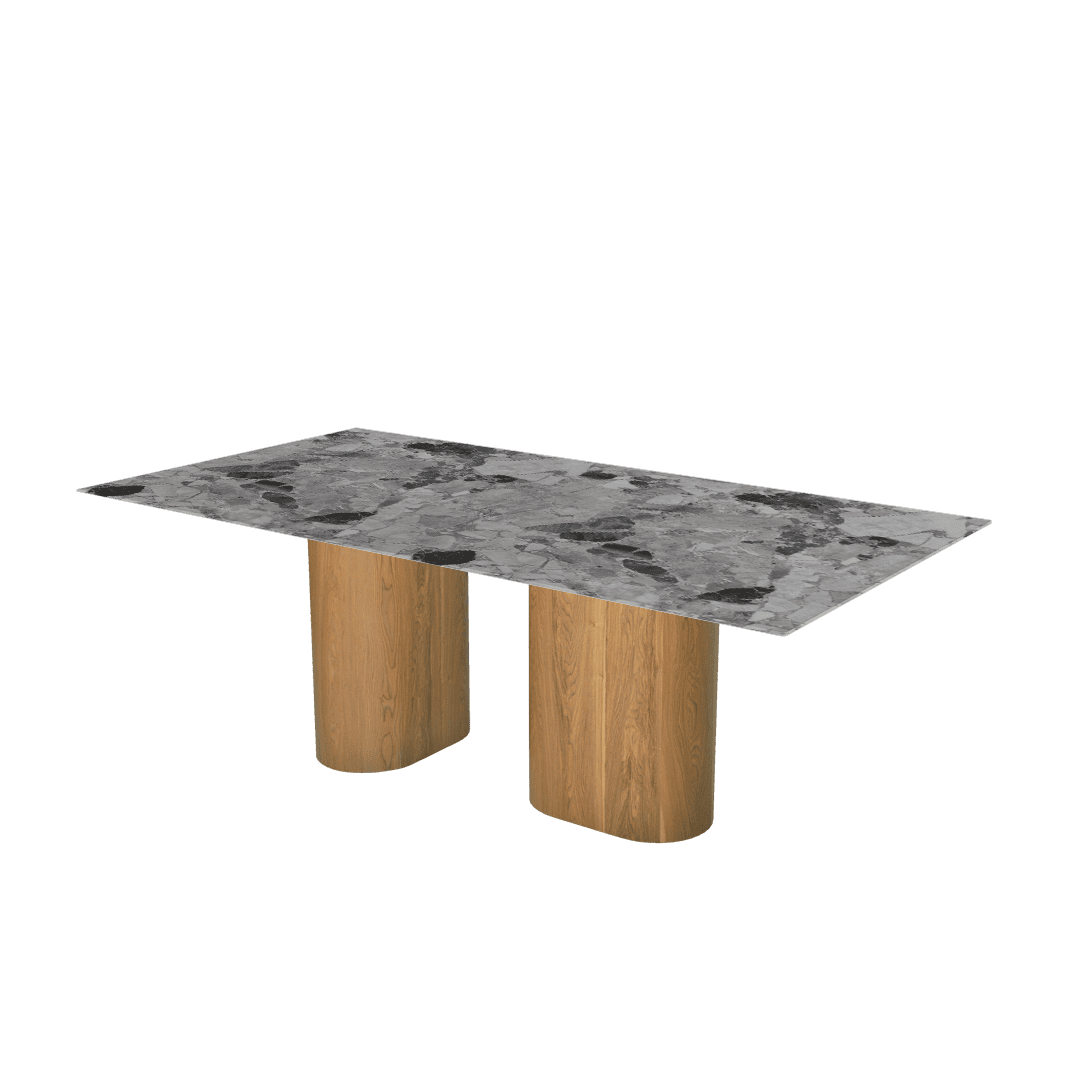 Mix & Match Rectangular Marble Dining Table with Pedro Ash Wood Base (2.1m x 1.1m)