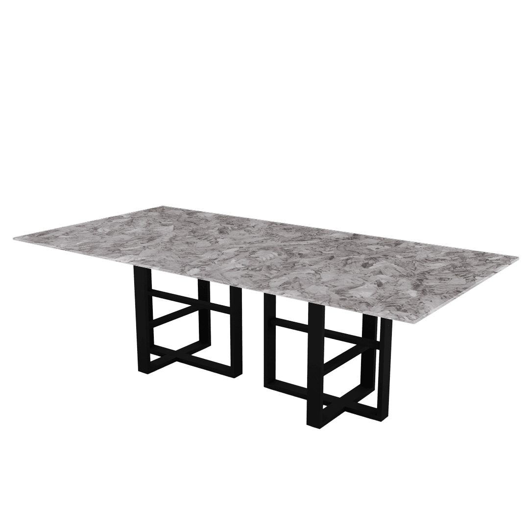 Industrial Chic Rectangular Marble Dining Table with Beck Black Metal Base (2.4m x 1.2m)