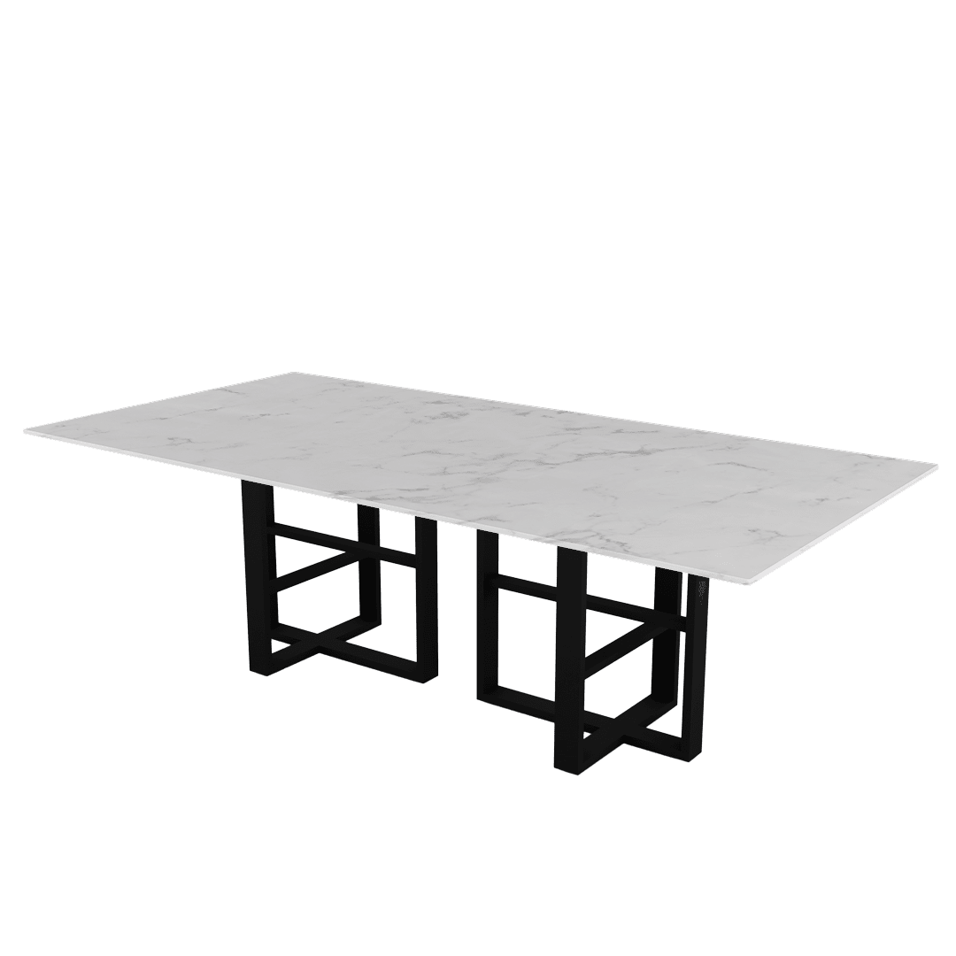 Industrial Chic Rectangular Marble Dining Table with Beck Black Metal Base (2.4m x 1.2m)
