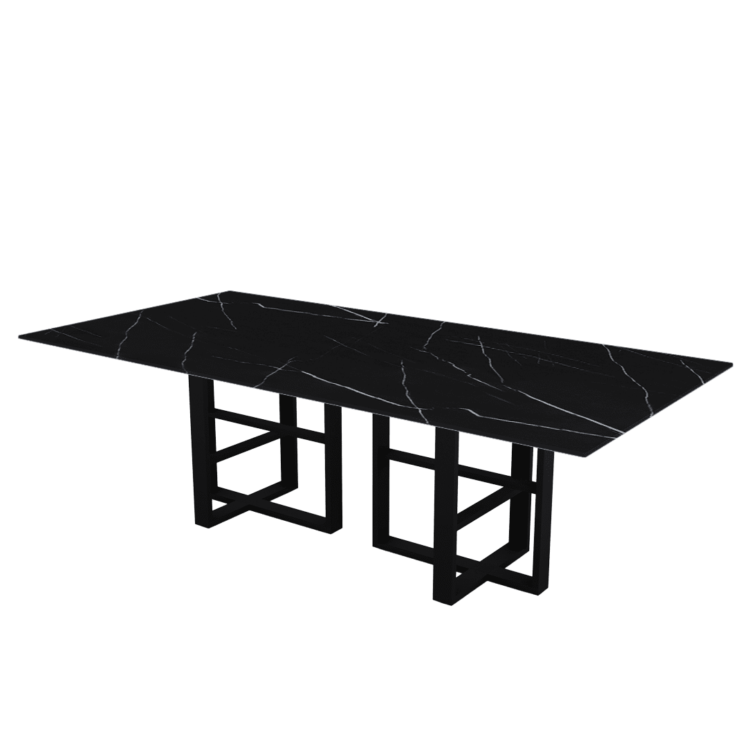 Industrial Chic Rectangular Marble Dining Table with Beck Black Metal Base (2.4m x 1.2m)