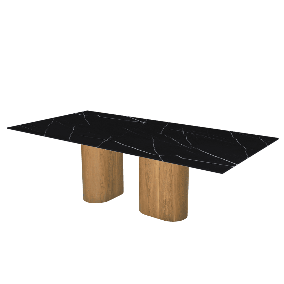 Mix & Match Oval Shaped Marble Dining Table with Pedro Ash Wood Base (2.4m x 1.2m)