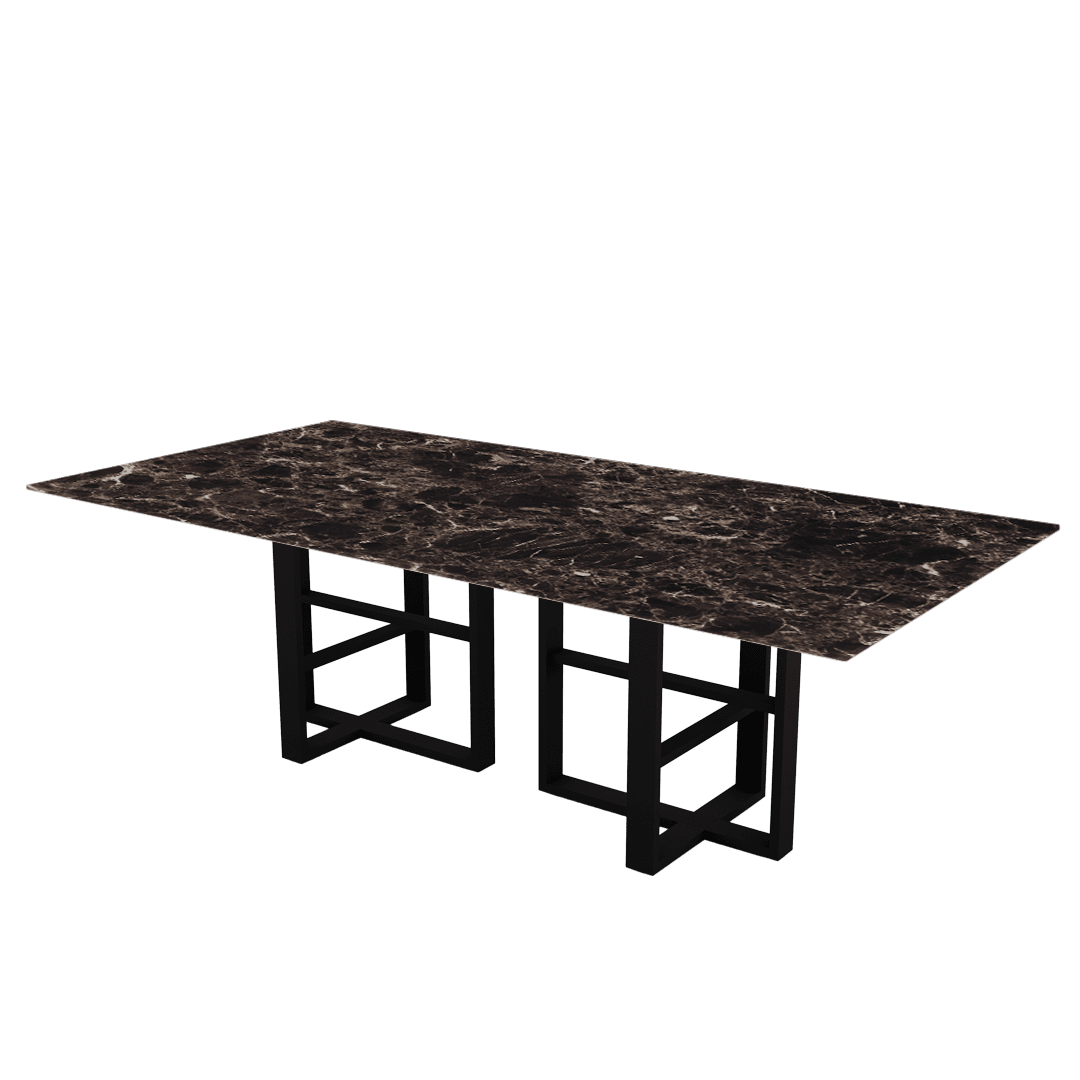 Industrial Chic Rectangular Marble Dining Table with Beck Black Metal Base (2.4m x 1.2m)