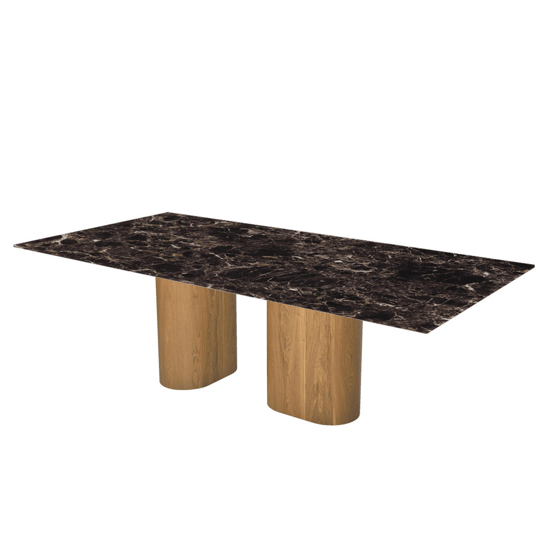 Mix & Match Oval Shaped Marble Dining Table with Pedro Ash Wood Base (2.4m x 1.2m)