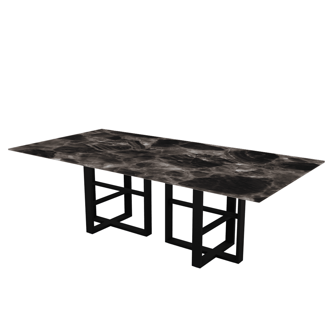 Industrial Chic Rectangular Marble Dining Table with Beck Black Metal Base (2.4m x 1.2m)