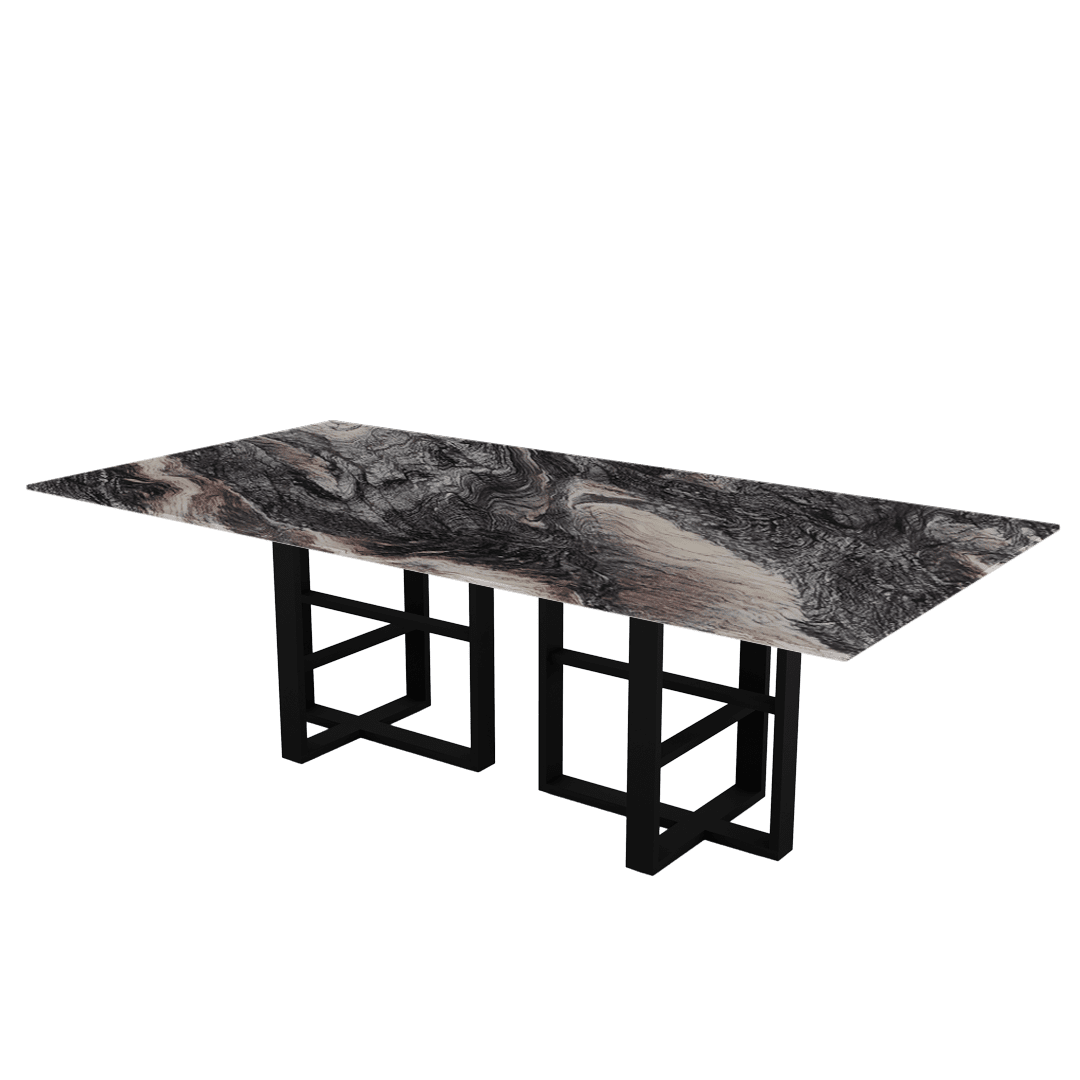 Industrial Chic Rectangular Marble Dining Table with Beck Black Metal Base (2.4m x 1.2m)
