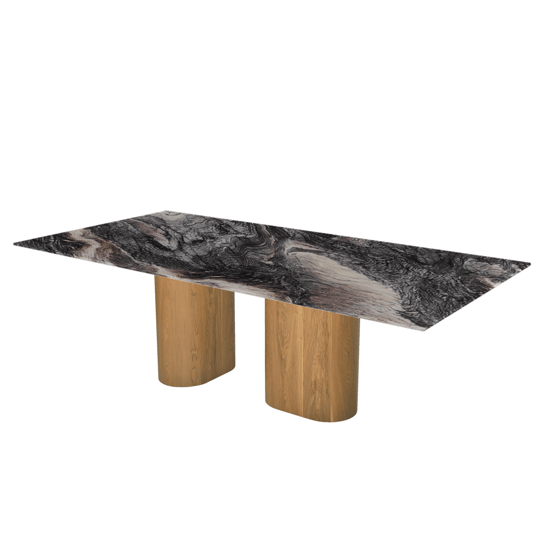 Mix & Match Oval Shaped Marble Dining Table with Pedro Ash Wood Base (2.4m x 1.2m)