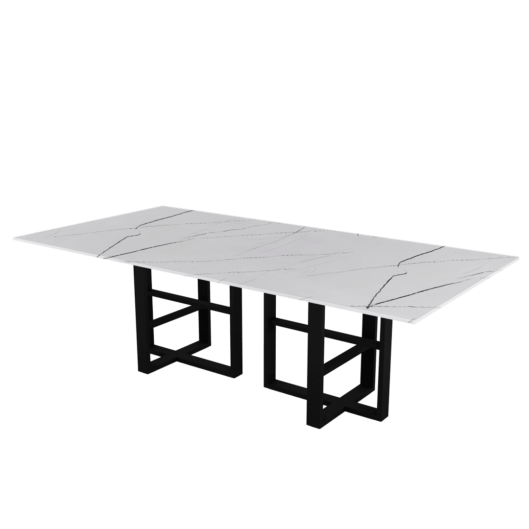 Industrial Chic Rectangular Marble Dining Table with Beck Black Metal Base (2.4m x 1.2m)