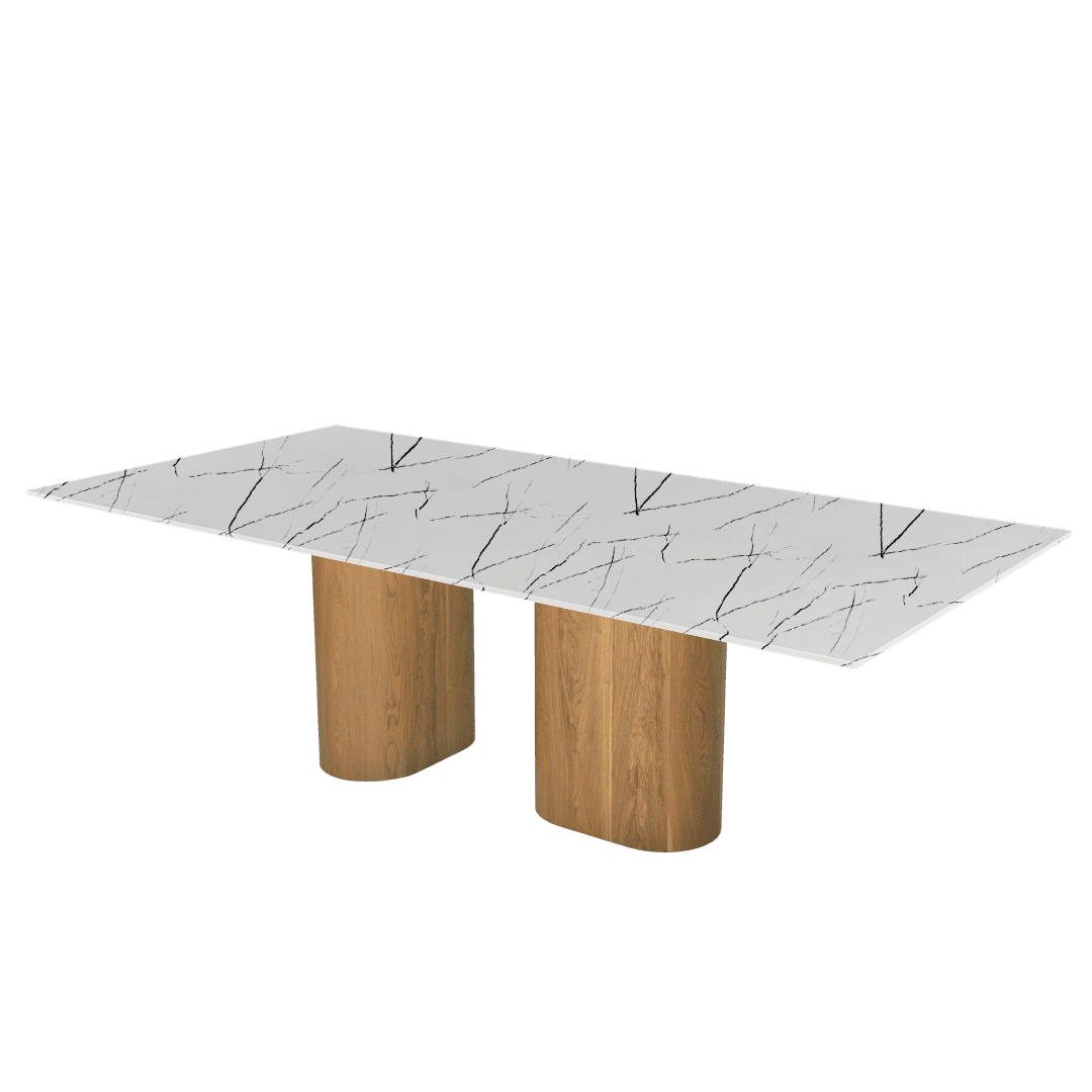 Mix & Match Oval Shaped Marble Dining Table with Pedro Ash Wood Base (2.4m x 1.2m)