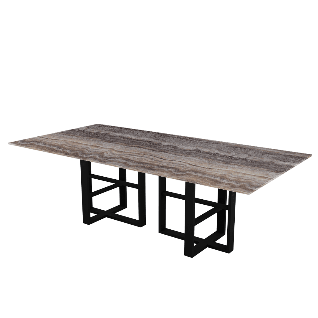 Industrial Chic Rectangular Marble Dining Table with Beck Black Metal Base (2.4m x 1.2m)