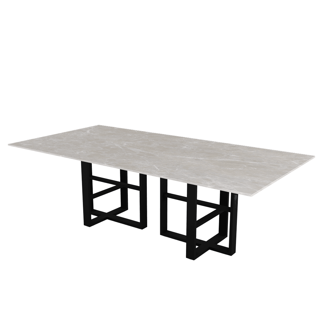 Industrial Chic Rectangular Marble Dining Table with Beck Black Metal Base (2.4m x 1.2m)