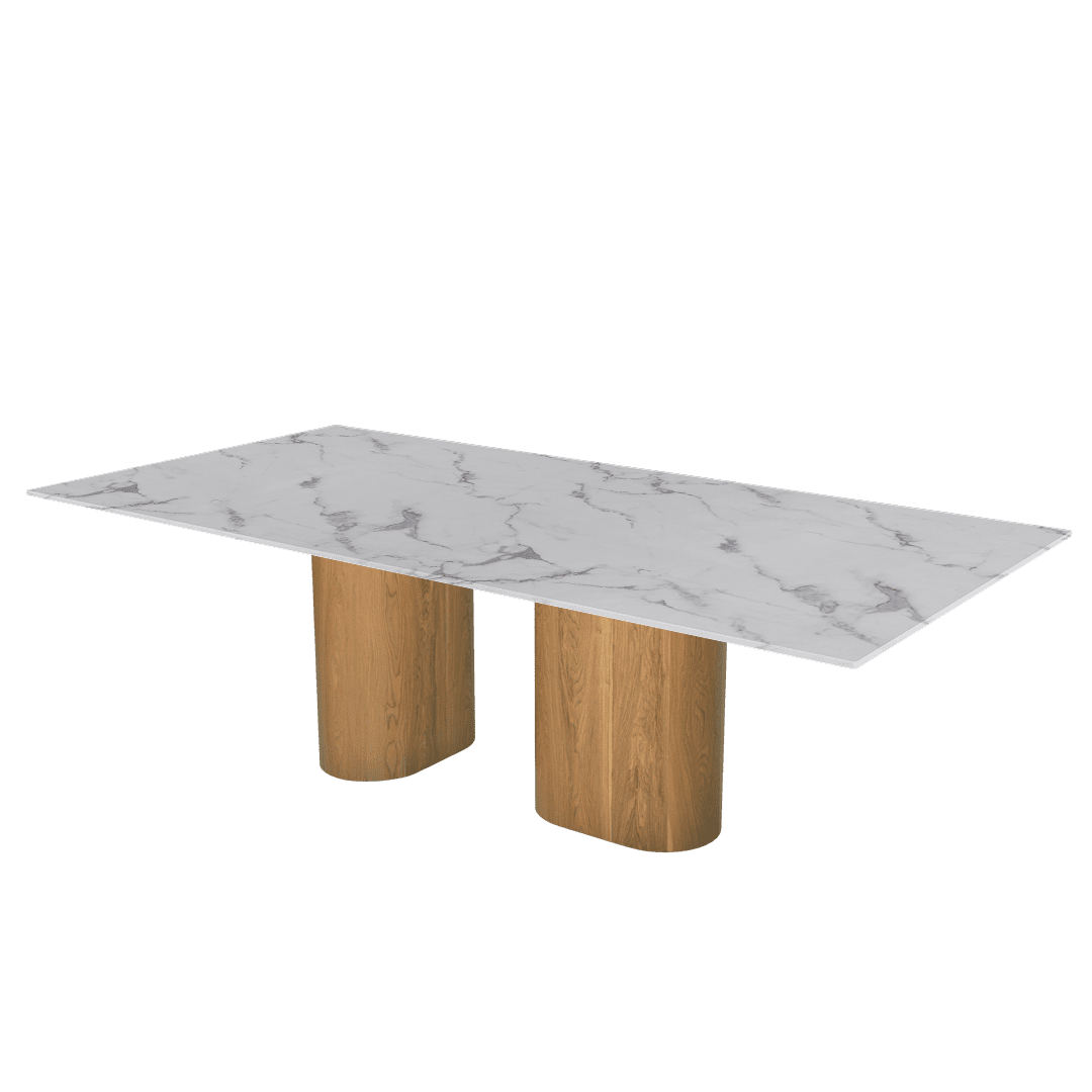 Mix & Match Oval Shaped Marble Dining Table with Pedro Ash Wood Base (2.4m x 1.2m)