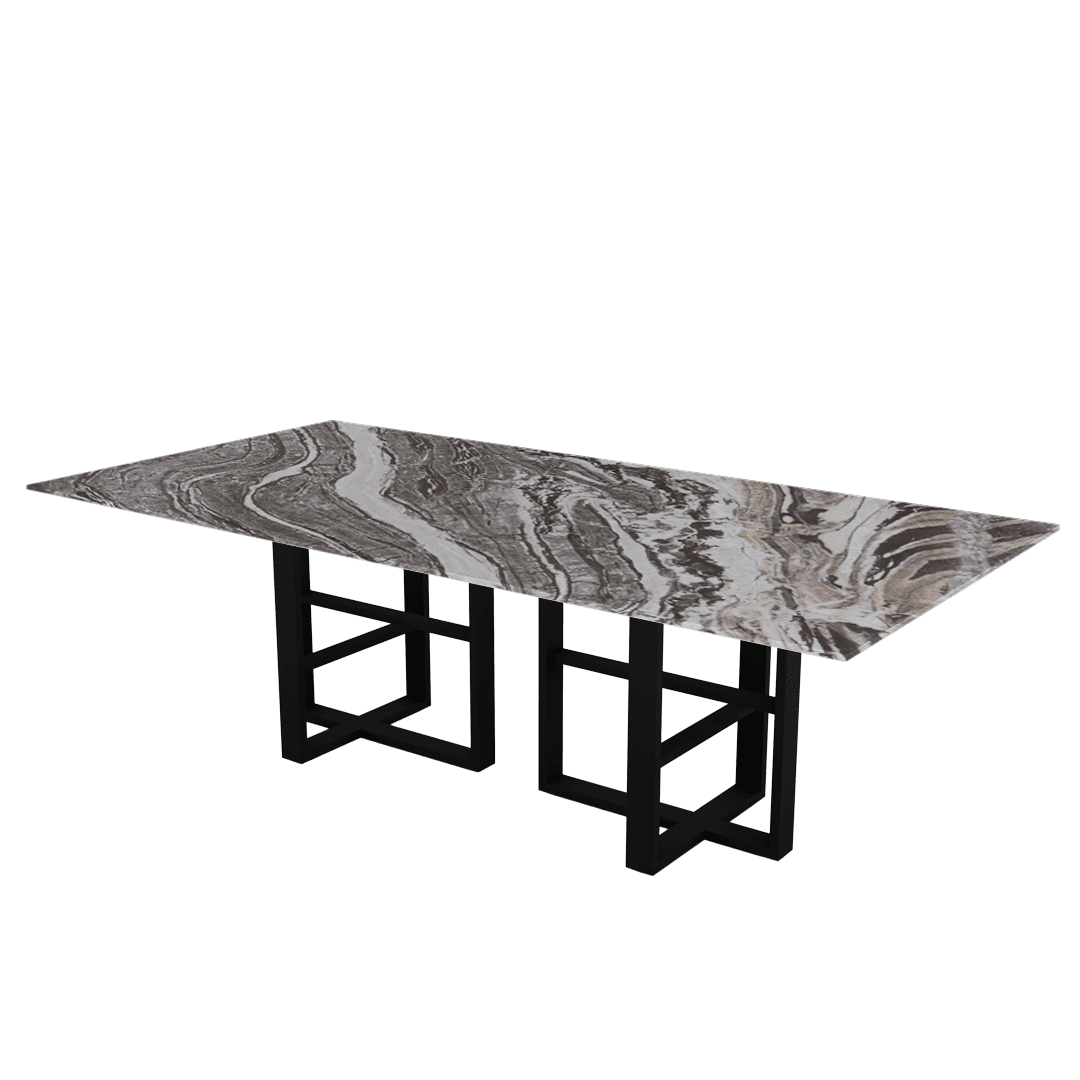 Industrial Chic Rectangular Marble Dining Table with Beck Black Metal Base (2.4m x 1.2m)
