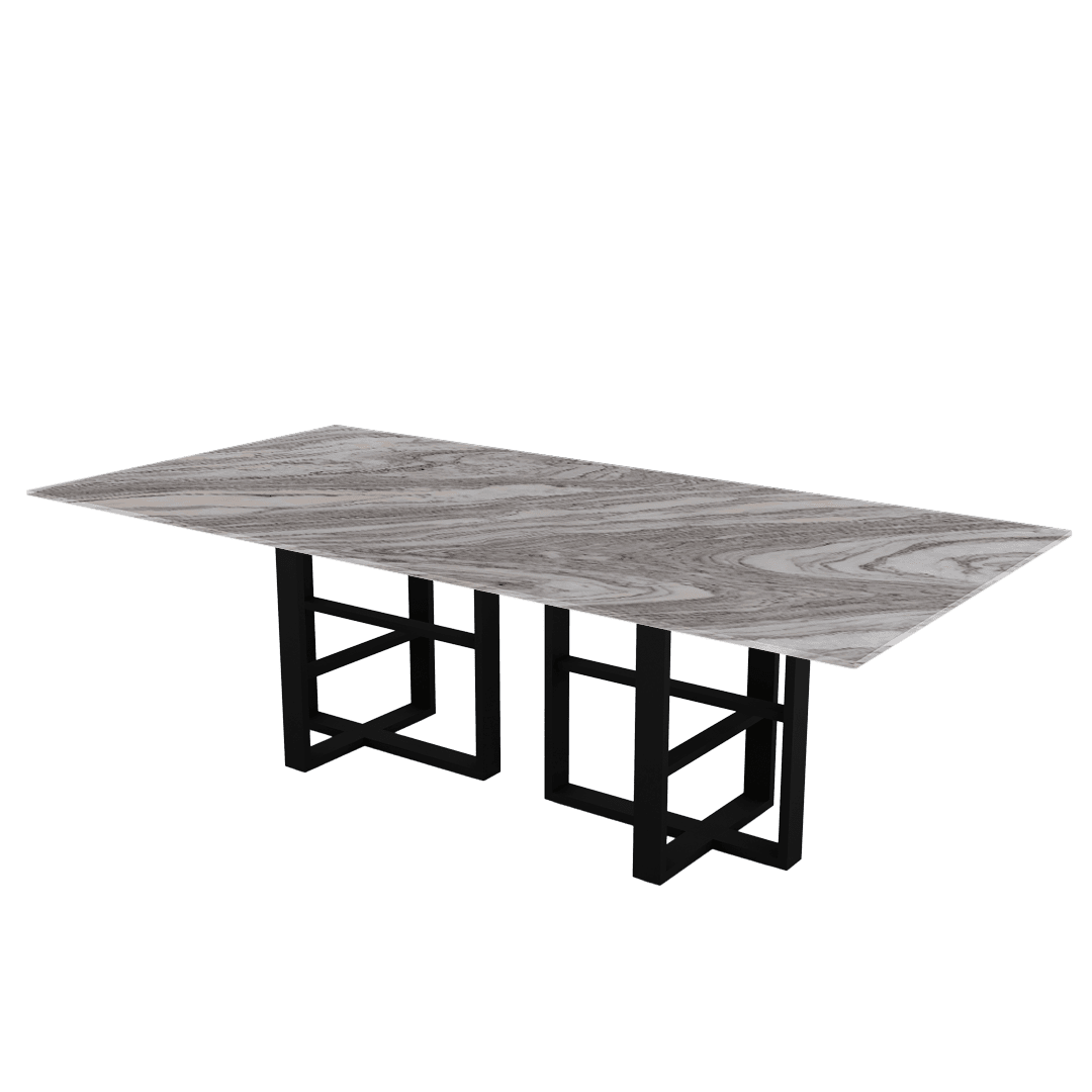 Industrial Chic Rectangular Marble Dining Table with Beck Black Metal Base (2.4m x 1.2m)