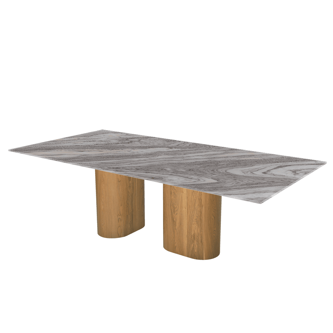 Mix & Match Oval Shaped Marble Dining Table with Pedro Ash Wood Base (2.4m x 1.2m)