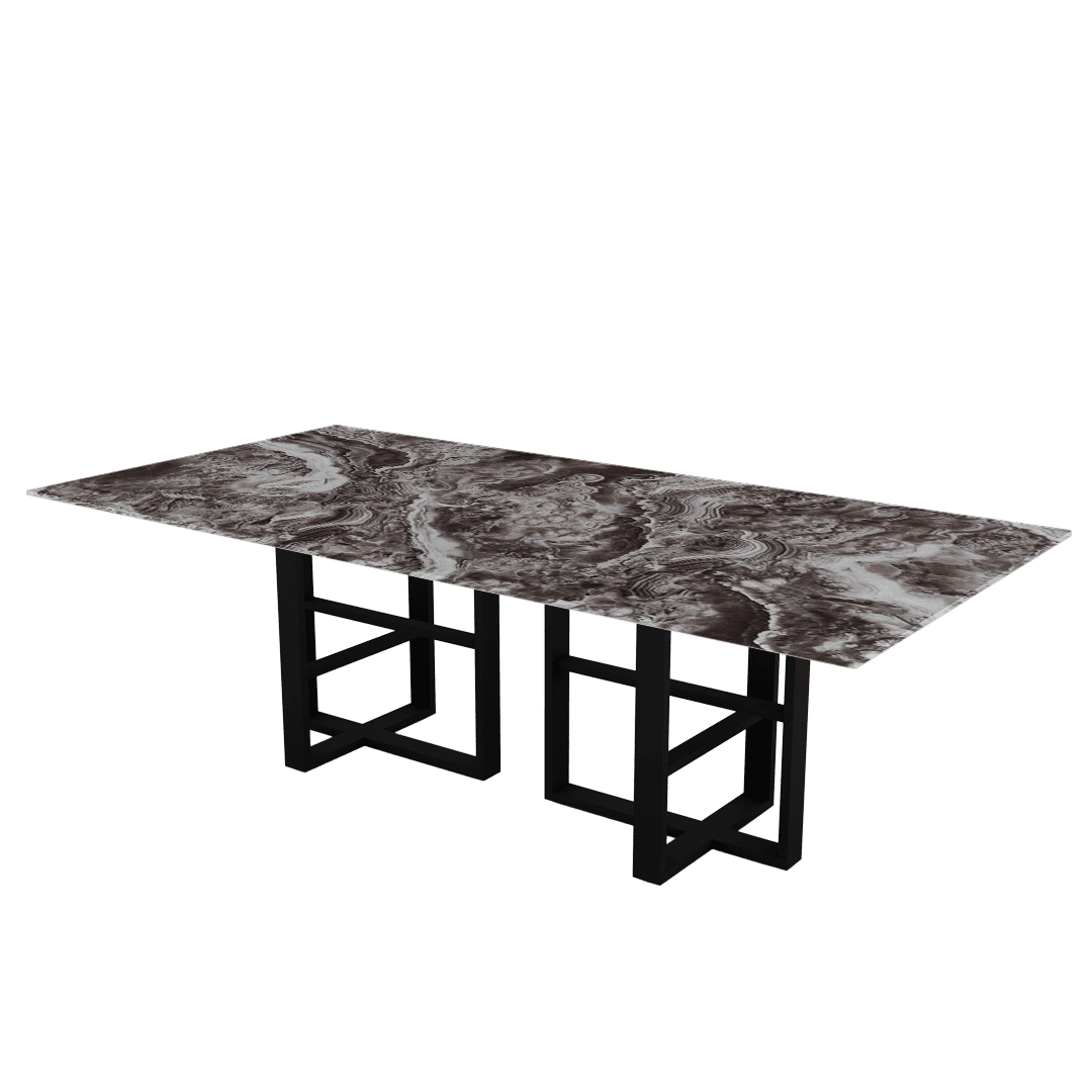 Industrial Chic Rectangular Marble Dining Table with Beck Black Metal Base (2.4m x 1.2m)