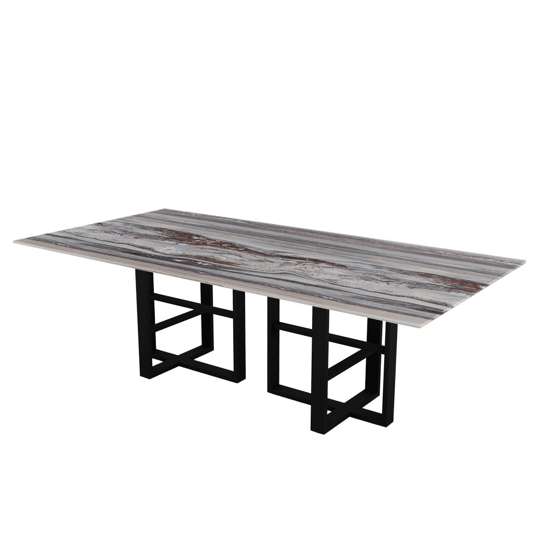Industrial Chic Rectangular Marble Dining Table with Beck Black Metal Base (2.4m x 1.2m)