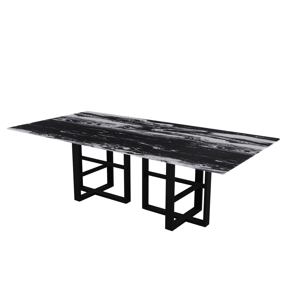 Industrial Chic Rectangular Marble Dining Table with Beck Black Metal Base (2.4m x 1.2m)