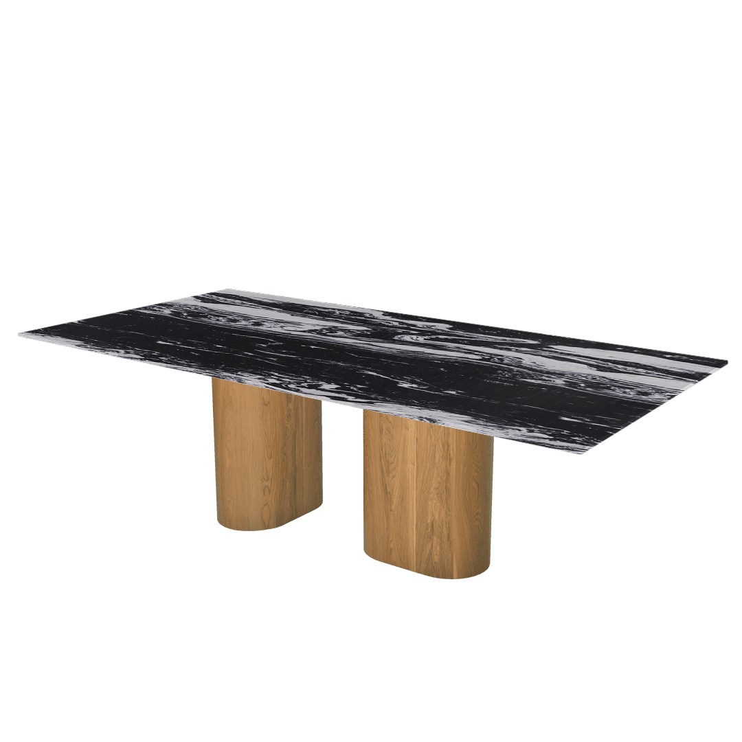 Mix & Match Oval Shaped Marble Dining Table with Pedro Ash Wood Base (2.4m x 1.2m)