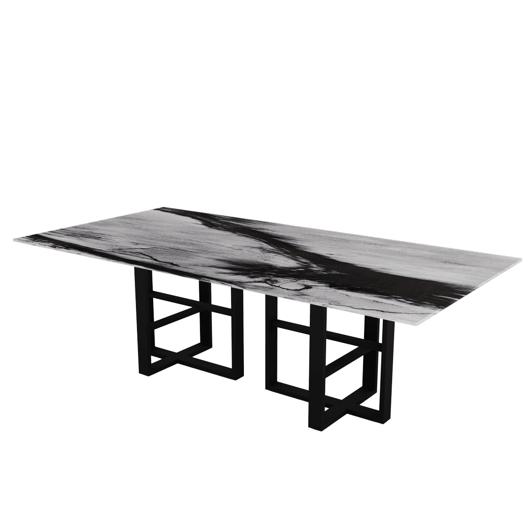 Industrial Chic Rectangular Marble Dining Table with Beck Black Metal Base (2.4m x 1.2m)
